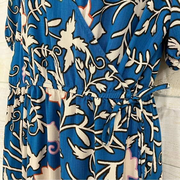 Knox Rose Blue Floral V Neck Wrap Tiered Hem Long Dress - Picture 4 of 13